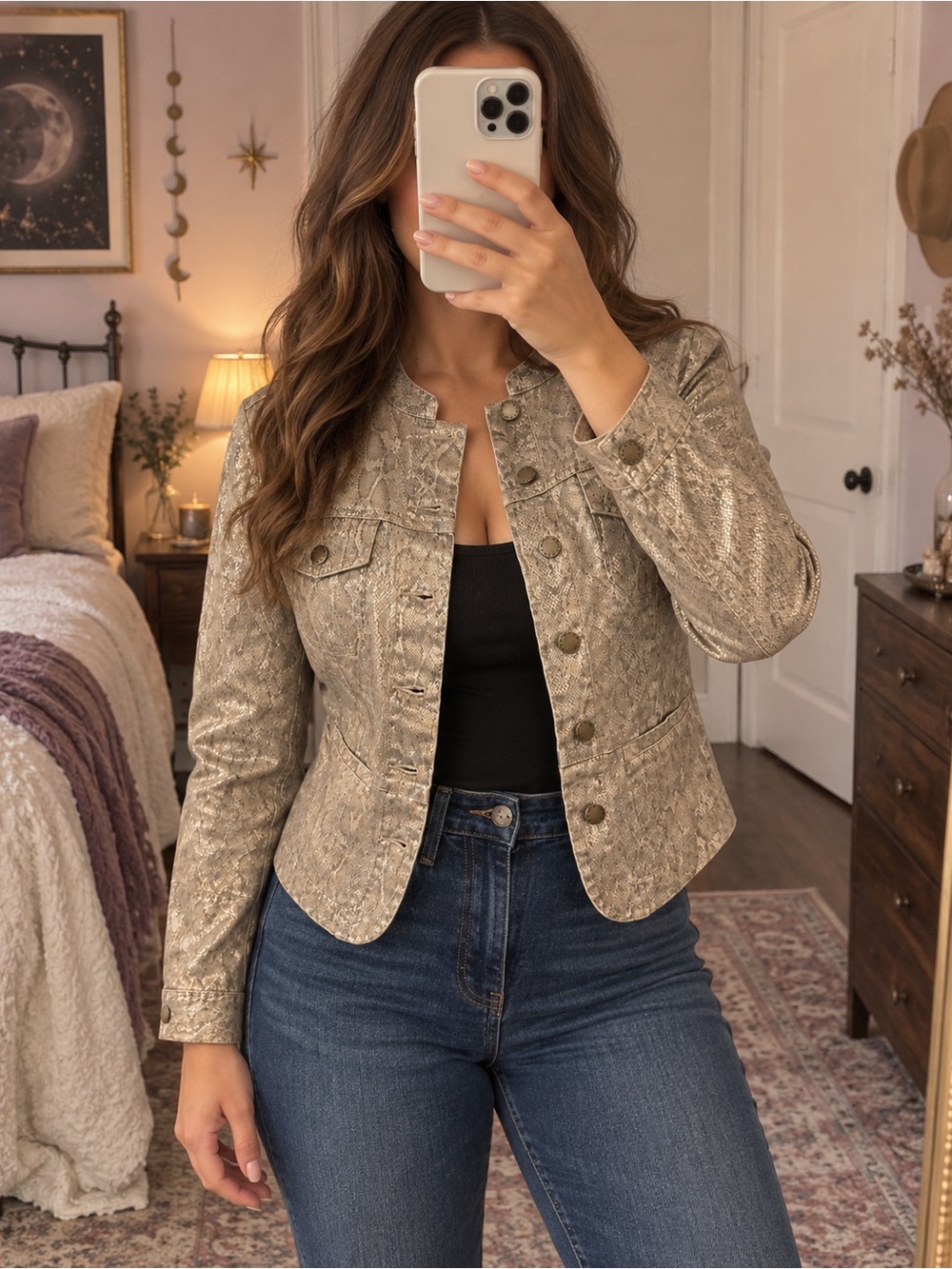 Neutral Snake-Print Jacket - Women's Light Taupe Coat